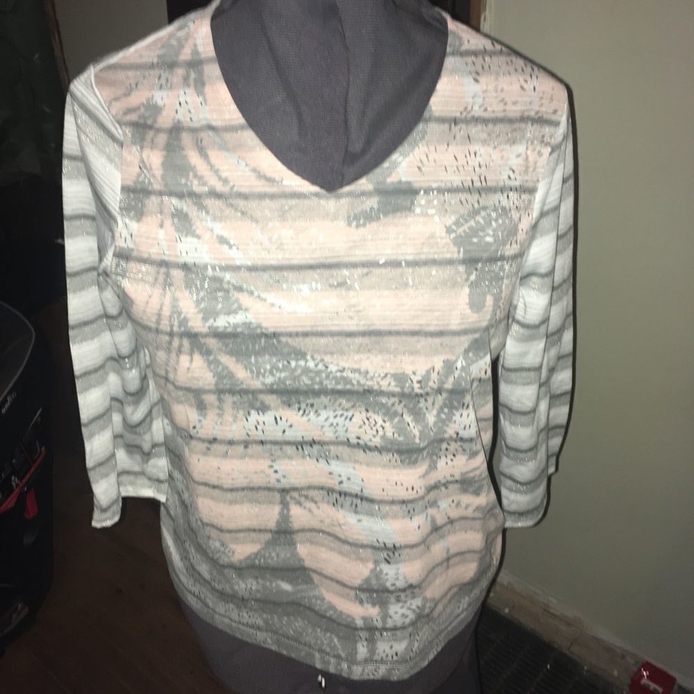 Chico’s 1 zenergy striped watercolor floral top